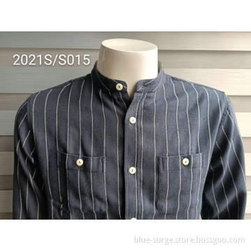 Vertical Stripes Stand Collar Warm Men's Shirts